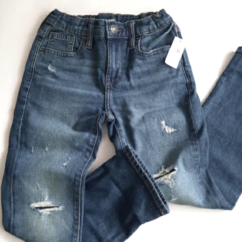 NWT Old Navy Boys 360 Stretch Slim Fit Distressed Denim Jeans size 7